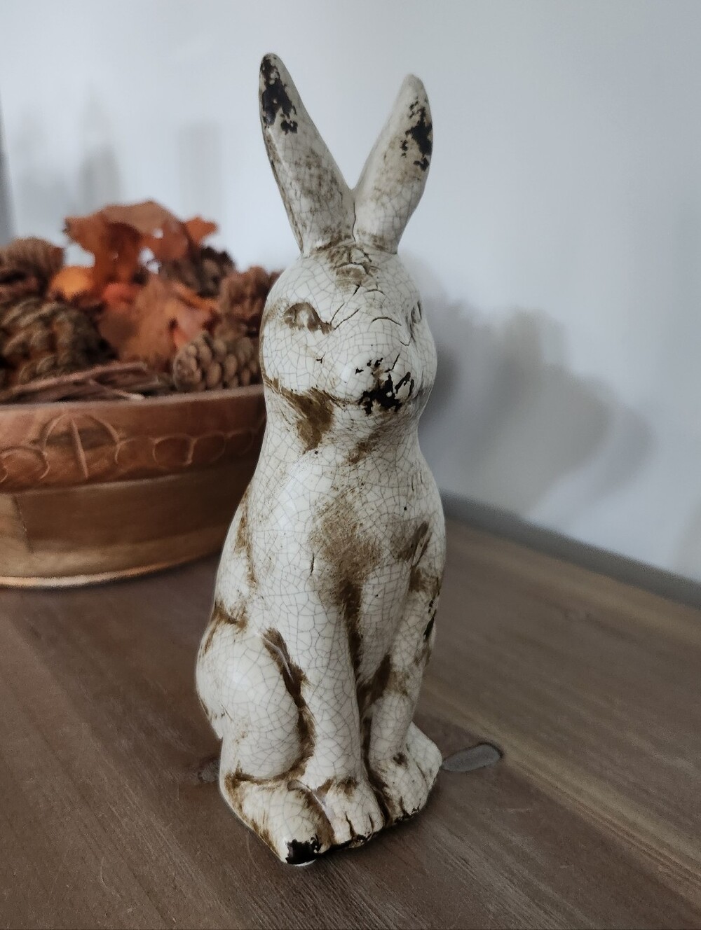 Rustic Crackle Glaze Ceramic Rabbit Bunny Figurine Farmhouse Decor 8in Farm Barn - Picture 3 of 11